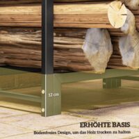 Kaminholzregal 123x32x115 cm, 2 Abschnitte, bis 200 kg Tragkraft, Schwarz.