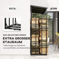 Kaminholzregal 185x62x184 cm, wasserdicht, bis 2000 kg Tragkraft, Schwarz.