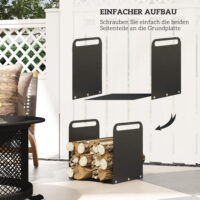 Kaminholzregal 365x30x36 cm, bis 30 kg belastbar, kompakte Bauweise, Farbe Schwarz.