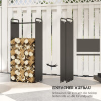 Kaminholzregal 36x30x90 cm für Outdoor & Indoor, bis 30 kg belastbar, Schwarz.