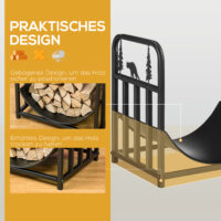 Kaminholzregal 42x335x43 cm, bis 50 kg belastbar, kompakt und schwarz.