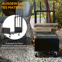 Kaminholzregal 48x30x76 cm mit Rollen und Zubehör, Farbe Schwarz.