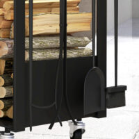 Kaminholzregal 48x30x76 cm mit Rollen und Zubehör, Farbe Schwarz.