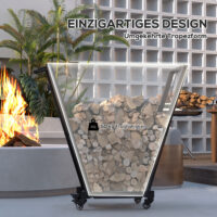 Kaminholzregal 79x30x81 cm, mit Rollen und Zubehör, schwarz pulverbeschichtet.