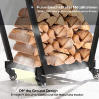 Kaminholzregal 79x30x81 cm, mit Rollen und Zubehör, schwarz pulverbeschichtet.