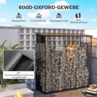 Kaminholzregal-Abdeckung 2er-Set 148x62 cm, wasserdicht, Farbe Schwarz.