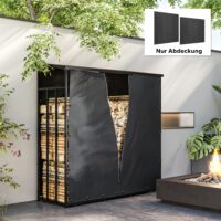 Kaminholzregal-Abdeckung im 2er-Set, wasserdicht mit UV-Schutz, Schwarz.