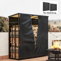 Kaminholzregal-Abdeckung im 2er-Set, wasserdicht mit UV-Schutz, Schwarz.