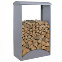 Kaminholzregal aus Metall grau Outdoor Feuerholzregal 160x98x50 cm