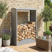 Kaminholzregal aus Metall grau Outdoor Feuerholzregal 160x98x50 cm