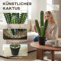 Kaktus Kunstpflanze künstlich im Topf Deko für Büro 53cm