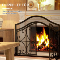 Kaminschutzgitter 105x805 cm mit magnetischen Türen, stabil und schwarz.