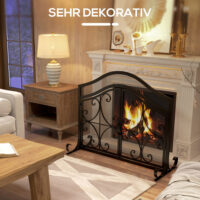 Kaminschutzgitter 105x805 cm mit magnetischen Türen, stabil und schwarz.