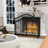 Kaminschutzgitter 105x805 cm mit magnetischen Türen, stabil und schwarz.