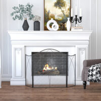 Kaminschutzgitter 126x76 cm, klappbar mit 3 Paneelen in Schwarz.