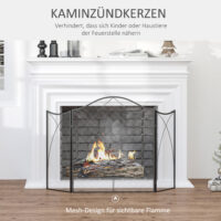Kaminschutzgitter 126x76 cm, klappbar mit 3 Paneelen in Schwarz.