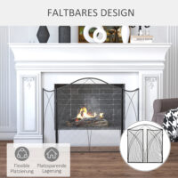 Kaminschutzgitter 126x76 cm, klappbar mit 3 Paneelen in Schwarz.