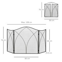 Kaminschutzgitter 126x76 cm, klappbar mit 3 Paneelen in Schwarz.