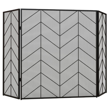 Kaminschutzgitter 135x85 cm, klappbar mit 3 Paneelen in Schwarz.
