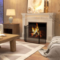 Kaminschutzgitter 96x60 cm, klappbar mit 3 Paneelen in Schwarz.