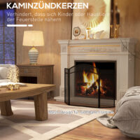 Kaminschutzgitter 96x60 cm, klappbar mit 3 Paneelen in Schwarz.