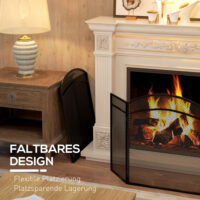 Kaminschutzgitter 96x60 cm, klappbar mit 3 Paneelen in Schwarz.