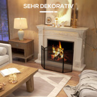 Kaminschutzgitter 96x60 cm, klappbar mit 3 Paneelen in Schwarz.