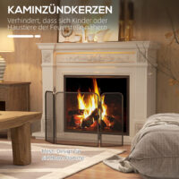 Faltbares Kaminschutzgitter mit 3 Paneelen als Funkenschutz aus Metall in Schwarz.