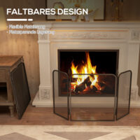 Faltbares Kaminschutzgitter mit 3 Paneelen als Funkenschutz aus Metall in Schwarz.