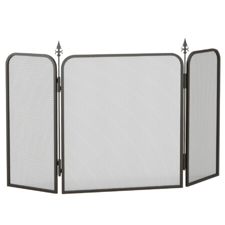Faltbares Kaminschutzgitter mit 3 Paneelen als Funkenschutz aus Metall in Schwarz.