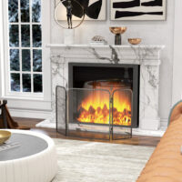 Faltbares Kaminschutzgitter mit 3 Paneelen als Funkenschutz aus Metall in Schwarz.