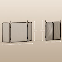 Faltbares Kaminschutzgitter mit 3 Paneelen als Funkenschutz aus Metall in Schwarz.