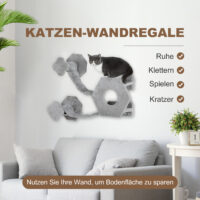 Hellgraue Katzen Kletterwand inklusive Katzenhaus.