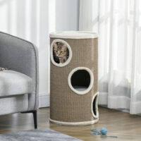 Katzen Kratztonne robust aus Sisal und Plüsch braun