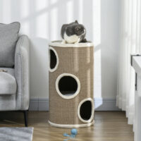 Katzen Kratztonne robust aus Sisal und Plüsch braun