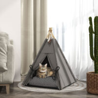 Tipi Zelt für Katzen und kleine Hunde mit Kissen grau