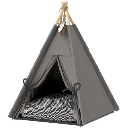 Tipi Zelt für Katzen und kleine Hunde mit Kissen grau