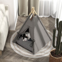 Tipi Zelt für Katzen und kleine Hunde mit Kissen grau