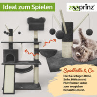 Großer Katzenbaum Emelly in Dunkelgrau, stabil für Katzen.