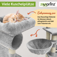 Komfortabler Katzenbaum Emelly in Hellgrau mit mehreren Ebenen.