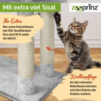 Komfortabler Katzenbaum Emelly in Hellgrau mit mehreren Ebenen.