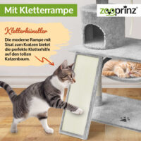 Komfortabler Katzenbaum Emelly in Hellgrau mit mehreren Ebenen.