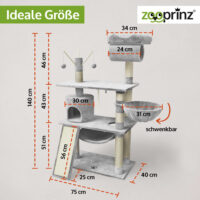 Komfortabler Katzenbaum Emelly in Hellgrau mit mehreren Ebenen.