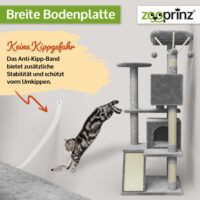 Stilvoller Katzenbaum Kätty in Hellgrau mit Kratzmöglichkeiten.