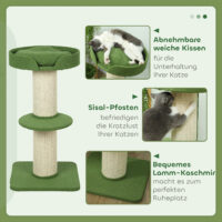 Katzenbaum mit Katzenbett und Plattform 91cm Lammwolle grün