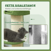 Katzenbaum mit Katzenbett und Plattform 91cm Lammwolle grün