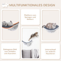 Weiss-graues Katzenbett zur Wandmontage mit flauschiger Plüschauflage, ein stilvoller und komfortabler Ruheplatz.