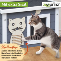 Elegantes Katzenhaus Fontana in Grau-Weiß für den Außenbereich.