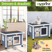 Elegantes Katzenhaus Fontana in Grau-Weiß für den Außenbereich.