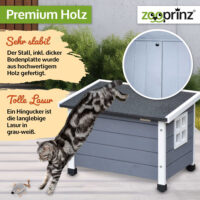 Elegantes Katzenhaus Fontana in Grau-Weiß für den Außenbereich.